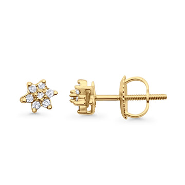 Solid 10K Yellow Gold 4mm Flower Round Hip Hop Diamond Stud Earring Wholesale